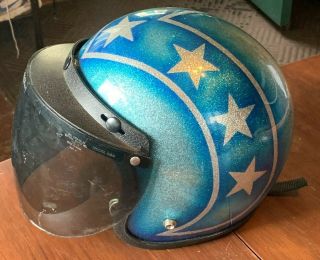 Vintage Blue Flake ANSI Motorcycle Helmet with Star Design,  size Medium (M) 2