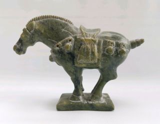 Vintage Tang Style Carved Nephrite Jade Chinese War Horse Statue Figurine