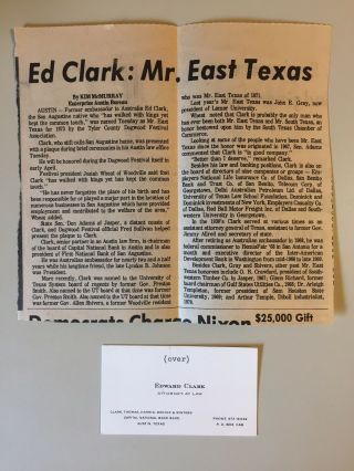 Vintage Edward Clark Business Card And Newspaper Clipping