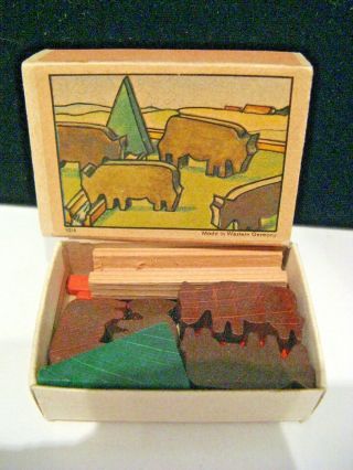 Vtg Juri West German Matchbox Mini Wood Toy Animals Cattle Cows - Exc