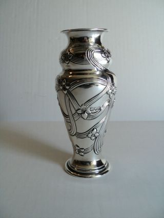Antique English Art Nouveau Sterling Silver Cabinet Vase,  C.  1900