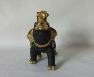 Vintage Japanese Gilded Moriage Satsuma Elephant w Raised Trunk & Baby 6.  5 