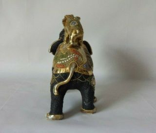 Vintage Japanese Gilded Moriage Satsuma Elephant w Raised Trunk & Baby 6.  5 