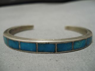 Exquisite Vintage Navajo Rectangular Turquoise Inlay Sterling Silver Bracelet