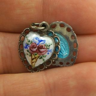 Rare The Best Vintage Sterling Silver Enamel On All Heart Slide Mary Medal Charm