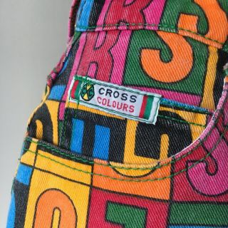 Vintage 90s Cross Colours Alphabet Multi Color Denim Shorts Hi Waist 1990s 6