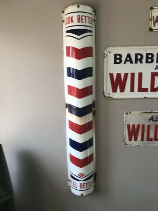 Vintage William Marvy Co.  48 " Porcelain Barber Pole Sign 4812 Look / Feel Better