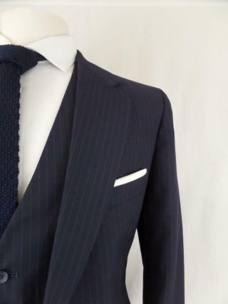 Vintage 3Pc Suit Navy Blue Pinstripe 40S 34x30 Wool 2