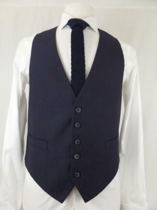 Vintage 3Pc Suit Navy Blue Pinstripe 40S 34x30 Wool 4