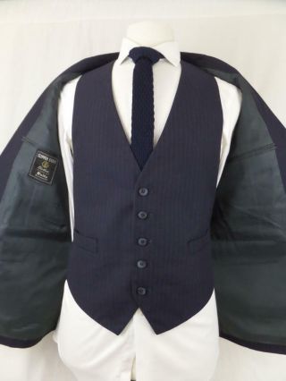 Vintage 3Pc Suit Navy Blue Pinstripe 40S 34x30 Wool 5