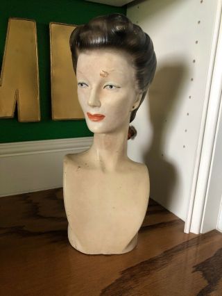 Vintage Mannequin Head Lady 1940s Store Display Female Bust