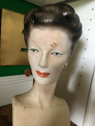 VINTAGE MANNEQUIN HEAD LADY 1940s STORE DISPLAY FEMALE BUST 2