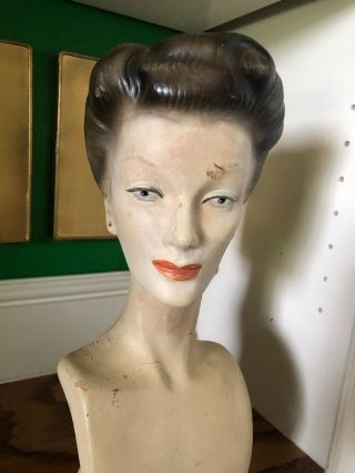VINTAGE MANNEQUIN HEAD LADY 1940s STORE DISPLAY FEMALE BUST 3