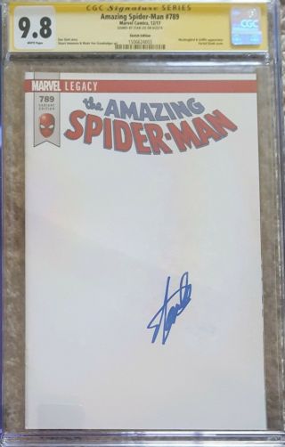 Spider - Man 789 Blank Cover Variant_cgc 9.  8 Ss_signed By Stan Lee (rare)