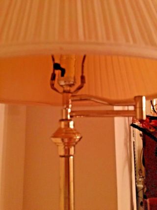 Vintage Stiffel Mid Century Brass Swing Arm Floor Lamp Light w/ Pleated Shade 3