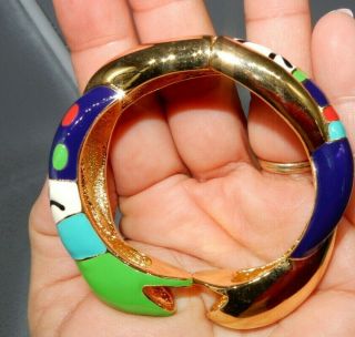 Rare 1980s NIKI DE SAINT PHALLE enamel SNAKES BANGLE CUFF BRACELET w/perfume 4