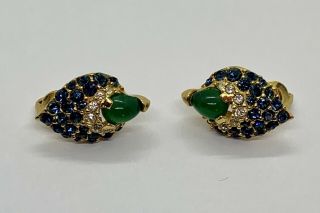 Vintage Signed And Numbered Boucher Rhinestone Cab Earrings - 8069e