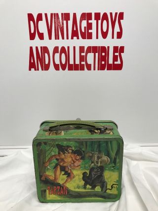 Rare Vtg.  1966 Tarzan Metal Lunch Box With Matching Steel /glass Thermos