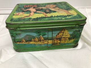 RARE Vtg.  1966 Tarzan Metal Lunch Box With Matching Steel /Glass Thermos 4