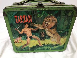 RARE Vtg.  1966 Tarzan Metal Lunch Box With Matching Steel /Glass Thermos 5