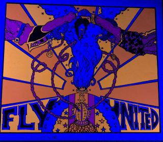 Vintage FLY UNITED Blacklight Poster Psychedelic Hippy Hookah 2