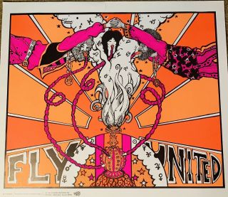 Vintage FLY UNITED Blacklight Poster Psychedelic Hippy Hookah 3