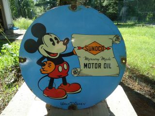 Vintage Sunoco Mercury Made Motor Oil Porcelain Gas Service Station Pump Sign