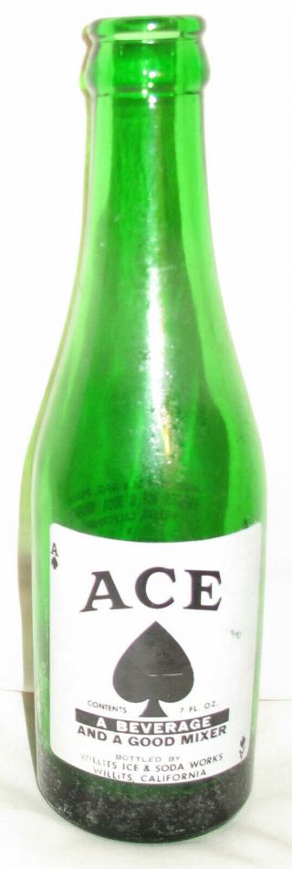 Vintage Ace Green Soda Pop Bottle Willits Ice And Soda Fort Bragg 7 Oz.