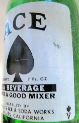 VINTAGE ACE GREEN SODA POP BOTTLE WILLITS ICE AND SODA FORT BRAGG 7 OZ. 9