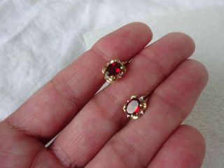 Vintage 14k Solid Yellow Gold Oval Cut Red Garnet & Diamond Earrings 2.  7 Grams