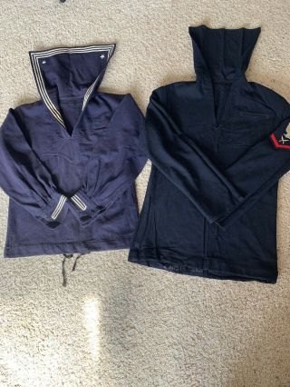 Two Ww2 U.  S.  Navy Blue Wool Uniform Jumpers.  One Has Yeoman Patch.