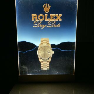 Rare Vintage Rolex Watch Lighted Display Sign - Lucite Gold Day Date 3d Effect