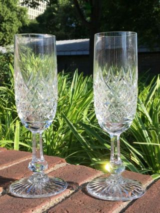 Vintage Signed Baccarat Cut Crystal Set Of 2 Champagne Flutes Glasses Stemware