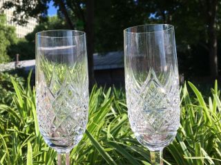 Vintage Signed Baccarat Cut Crystal Set of 2 Champagne Flutes Glasses Stemware 5