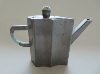 Old Chinese Pewter & Jade Leaf Shaped Teapot - - - - - - - - - - - - - - - - - - - - - - - -