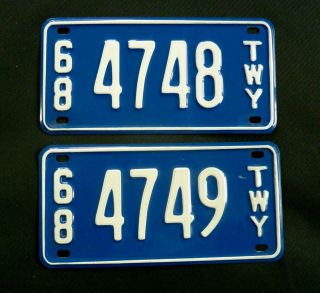 1968 RARE 2 Vintage Blue NY York TWY Thruway License Plate 