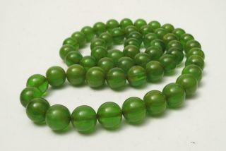 Vintage Marbled Green Bakelite Round Bead Necklace Art Deco 65 Grams