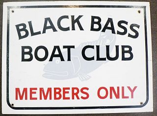 Vintage Wooden Sign " Black Bass Boat Club Members Only "