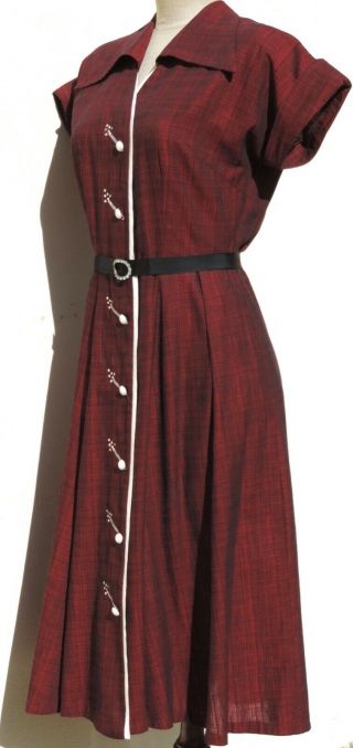 VTG 1940s 50s Toni Todd Rhinestone Embellished Shirtdress Day Dress & Belt Med 2