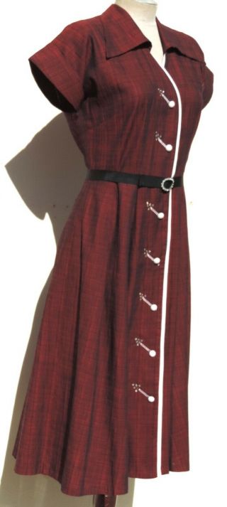 VTG 1940s 50s Toni Todd Rhinestone Embellished Shirtdress Day Dress & Belt Med 3