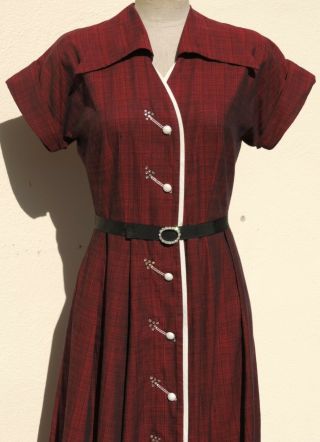 VTG 1940s 50s Toni Todd Rhinestone Embellished Shirtdress Day Dress & Belt Med 4