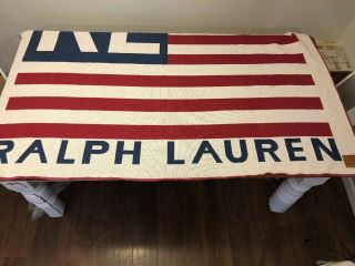 Vintage Ralph Lauren American Flag Usa Blanket,  Made In Usa 54”x72”