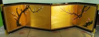 Vtg Japanese 4 Panel Folding Screen Byobu /sakura/ Signed