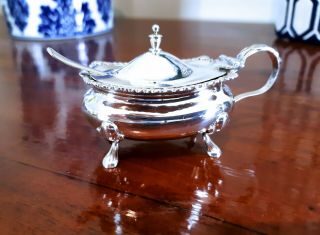Antique Sterling Silver Mappin And Webb Mustard Pot With Spoon