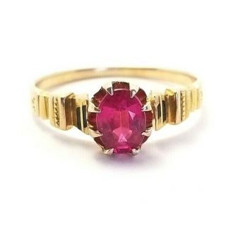 Antique Victorian Solid 18k Gold Pink Tourmaline Enamel Ring Size 7.  5 2 Grams