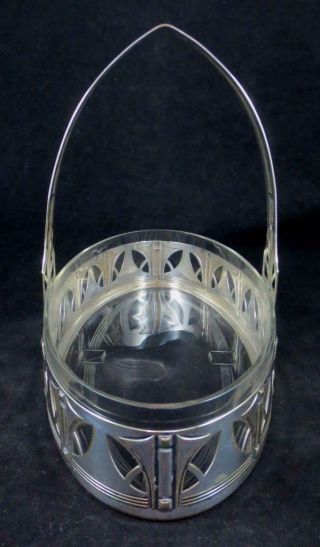 WMF Germany JUGENDSTIL SECESSIONIST SILVER PLATE BASKET with GLASS LINER 4