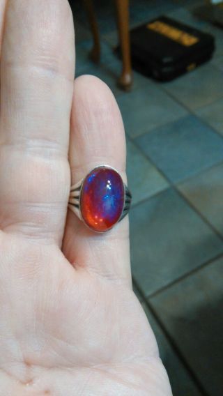 Sterling Silver Dragon Breath Glass Opal Ladies Vintage Ring Size 5.  5