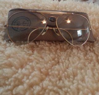 Vintage 1960s Era 10k 60 Bausch & Lomb Bullet Hole Frame,  Ray - Ban Shooters,  Case