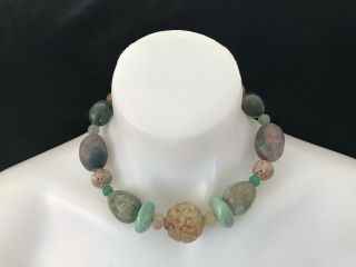 Stephen Dweck Vinage Chinese Style Necklace Hand Carved Jade Agate Turquoise