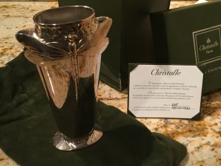 Christofle Silverplate Dragonfly Libellule Vase And Certificate -